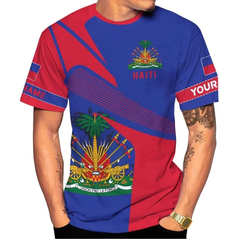 Haiti National Emblem Pattern T-Shirt For Men Customized 3D Printed Tees Summer Casual Loose T Shirts O-Neck Top Short Sleeves - Image 8