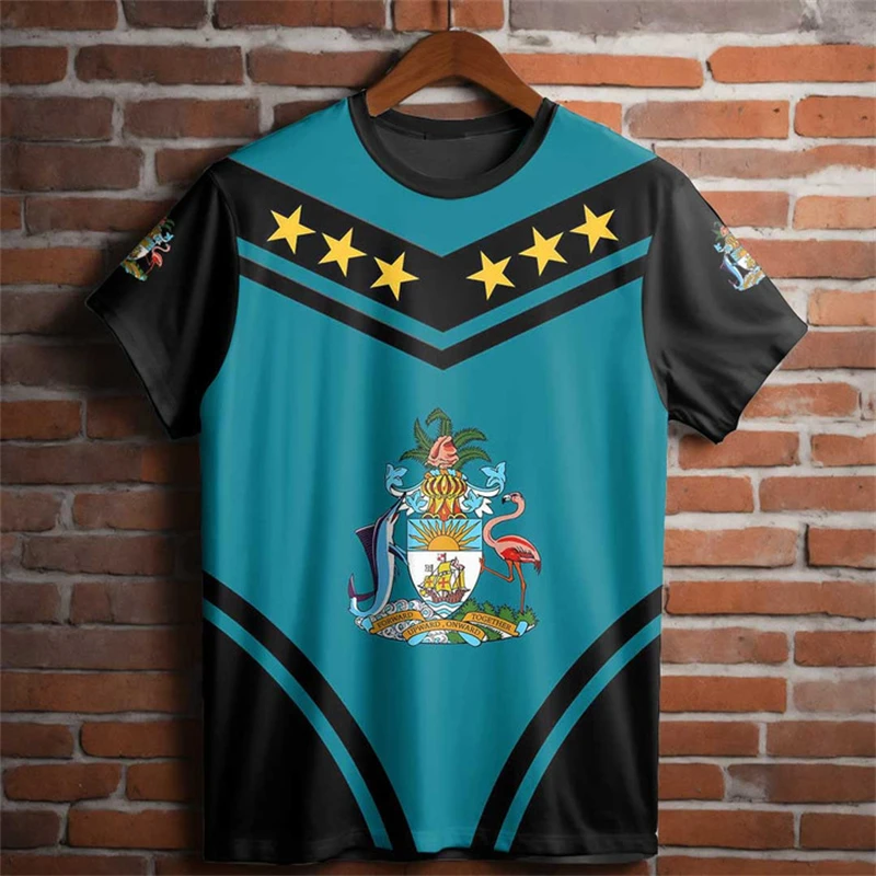 Bahamas Flag T-shirt For Men Clothing New Fashion Bahamian National Emblem 3D Print O Neck Tee Shirts Casual Sports Fitness Tops - Image 2