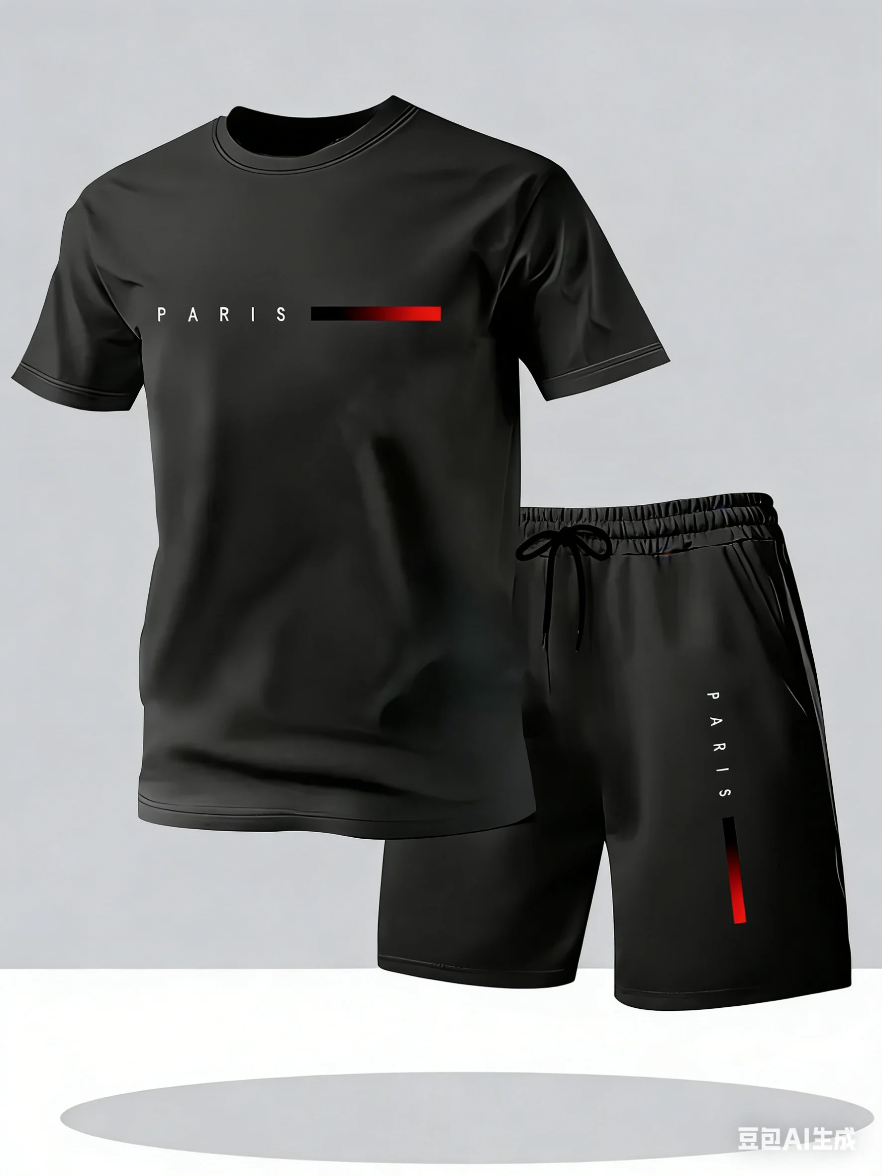 Men's 2 Piece Tracksuit Short Sleeve T Shirt & Shorts Set Casual Sportswear with Paris Print Summer Outfit for Daily Wear