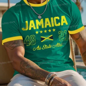 2025 men Men T-Shirt Man Short Sleeve Green Jamaica flag print PLUS SIZE T-Shirt sport lightweight  Jersey Tees Men Clothing