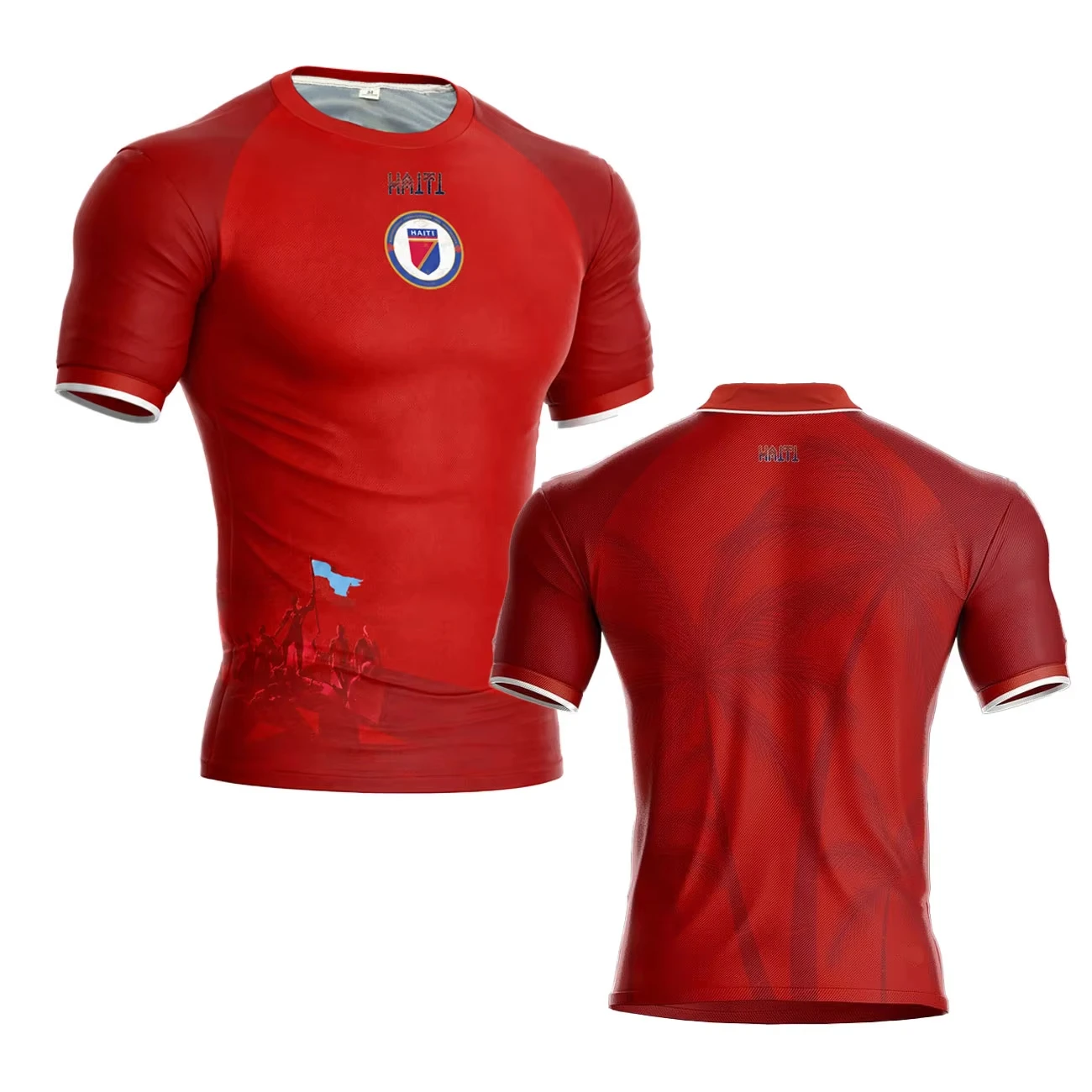 Haiti Style Football Jersey White Grey Raglan Sleeve Haiti National Flag Logo And Palm Tree Graphic Short Sleeve Sports Shirt - Image 4