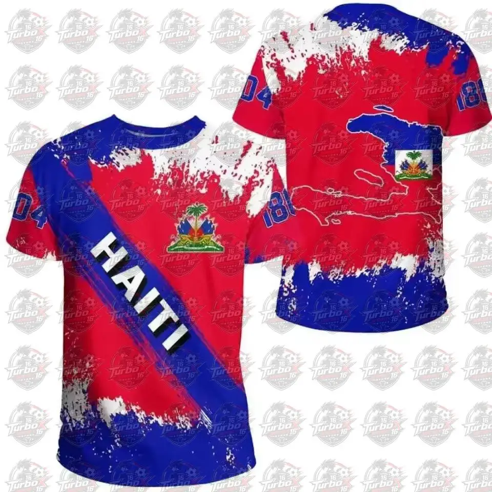 2026 Haiti Island Flag Men Tshirt National Emblem Caribbean Sea Retro Streetwear 3d Funny Casual Short Sleeve Football T-shirts - Image 2