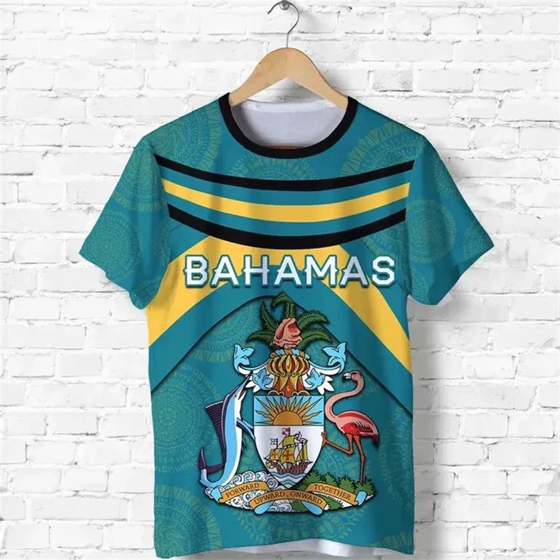 Bahamas Flag T-shirt For Men Clothing New Fashion Bahamian National Emblem 3D Print O Neck Tee Shirts Casual Sports Fitness Tops - Image 3