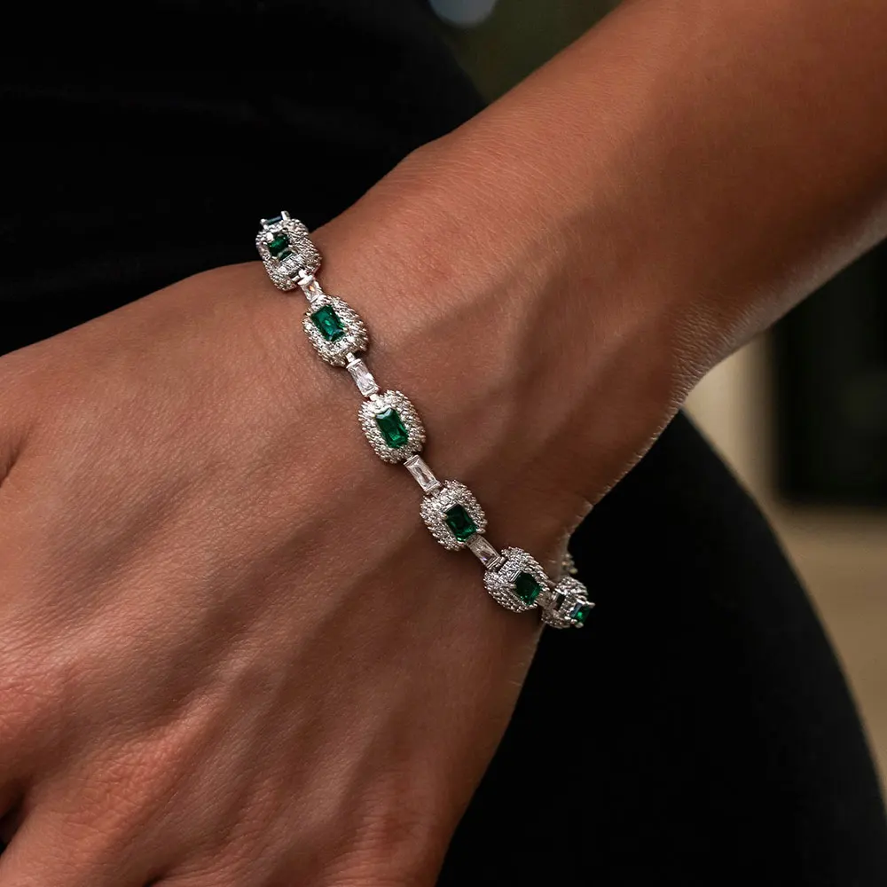Fine Jewelry White Gold Emerald Bracelet With Diamond 7mm Iced Green Emerald Bracelet Gemstone Women Men Gift - Image 7