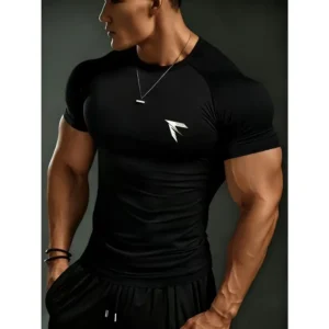 New mens T-shirt fitness short sleeved shirt breathable sweat absorbing quick drying suitable for gym basketball running cycling