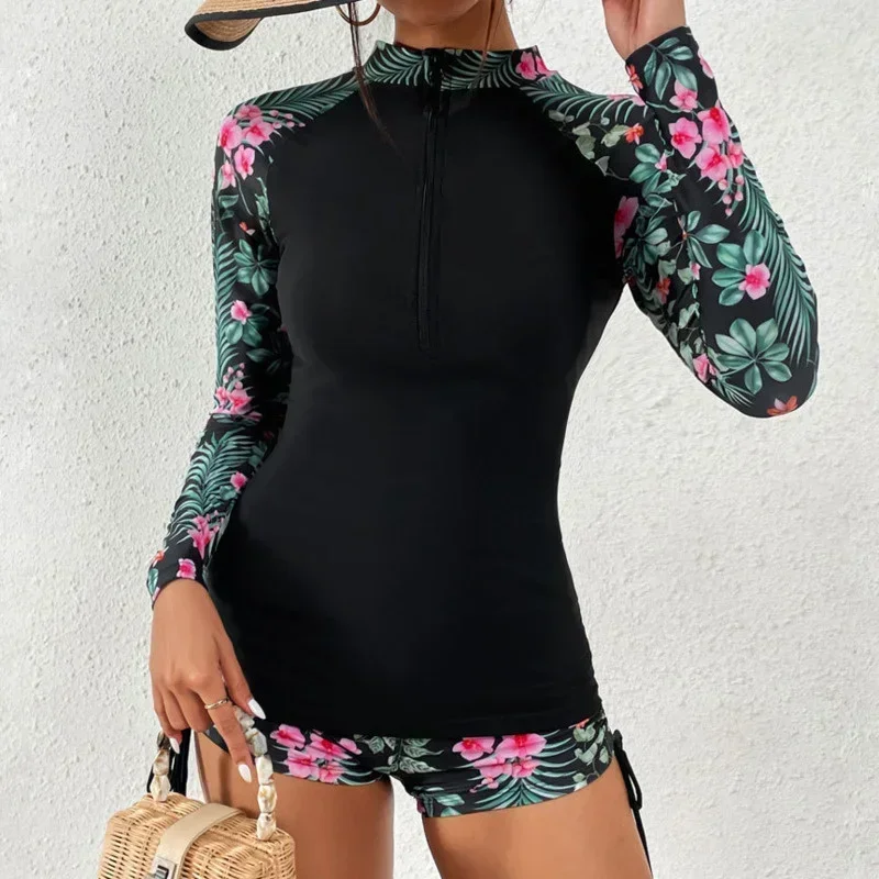 Female Swimsuit with Long Sleeves Swimwear Sports Surfing Tankini Set Beachwear Two-Piece Bathing Suits Pool Women Swimming Suit - Image 8