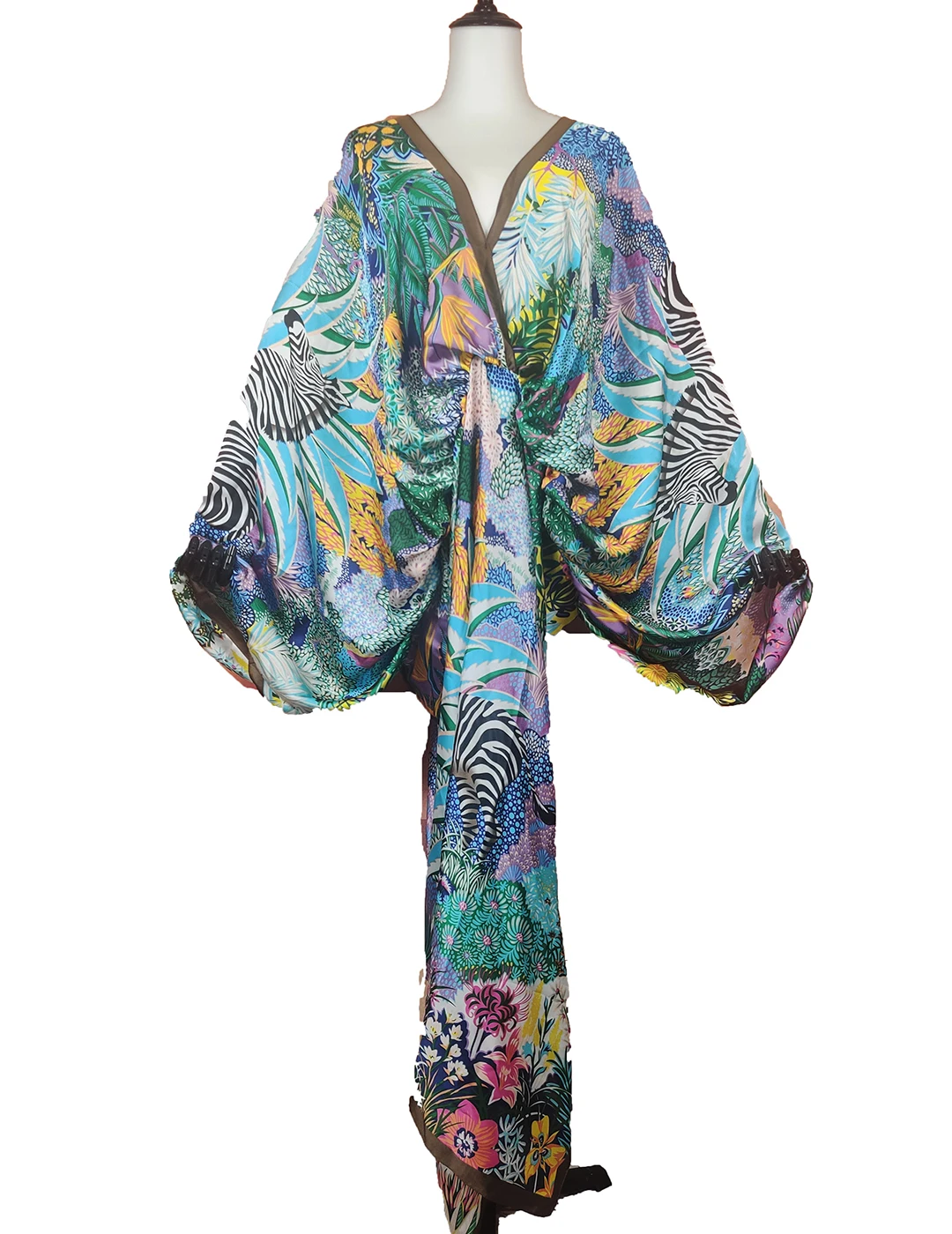 African Dresses For Women Bohomian Summer Beach Party V-Neck Dress Europe Fashion Silk Printed Batwing Sleeve Boubou - Image 6