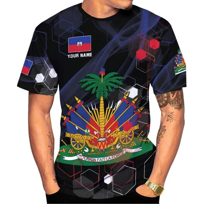 Haiti National Emblem Pattern T-Shirt For Men Customized 3D Printed Tees Summer Casual Loose T Shirts O-Neck Top Short Sleeves - Image 3