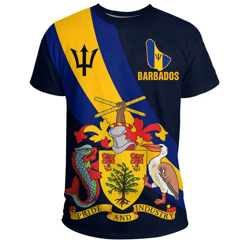 Barbados National Flag Map 3D Printing T Shirt Barbados Coat Of Arms Graphic Tee Shirts Fashion Streetwear Short Sleeves Clothes - Image 4