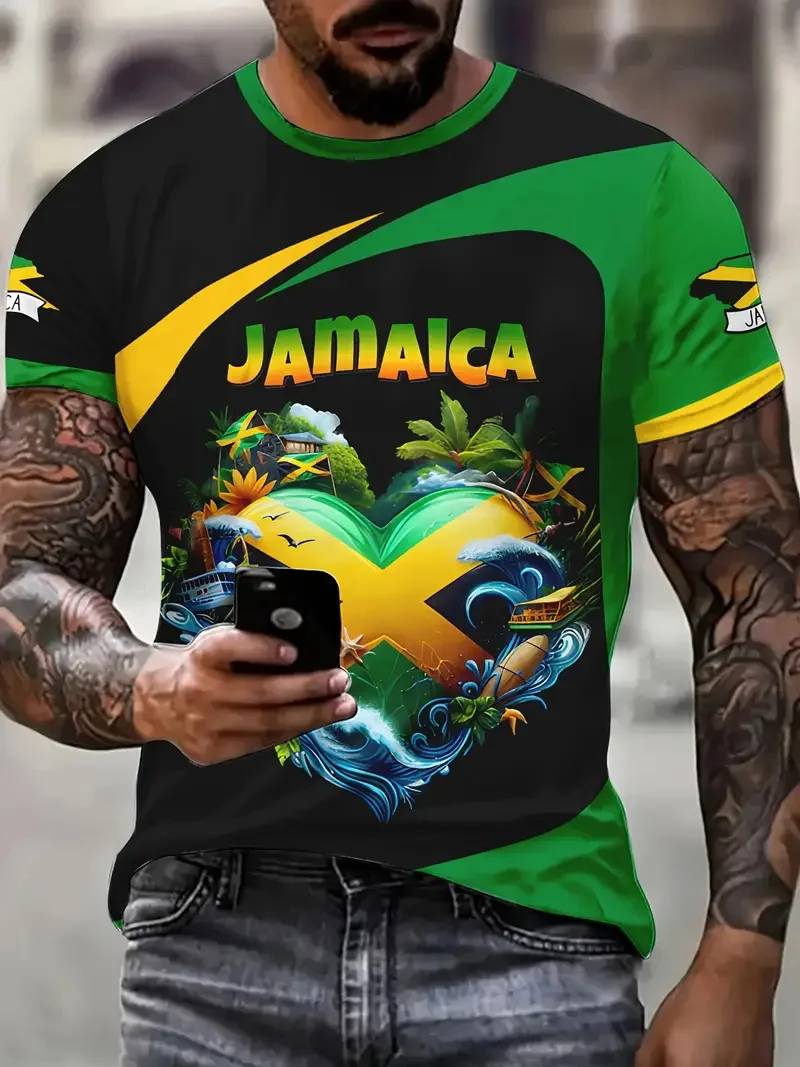 3D Print Jamaica Hummingbird Graphic T-Shirt For Men Casual Short Sleeve Crew Neck Tshirts Men's Plus Size Jamaica Flag Tshirt - Image 11