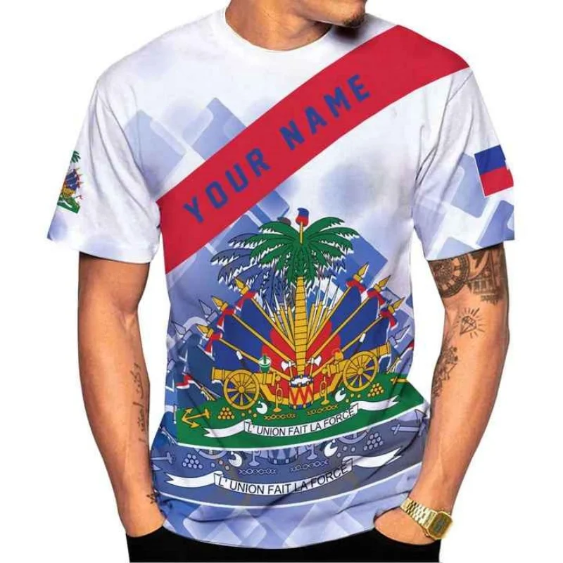 Haiti National Emblem Pattern T-Shirt For Men Customized 3D Printed Tees Summer Casual Loose T Shirts O-Neck Top Short Sleeves - Image 2