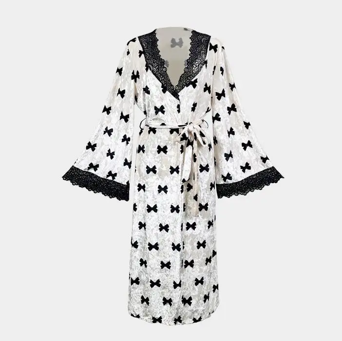 Women Soft Velour Robe Lace Tirm Kimono Intimate Lingerie Long Nightgown Sleepwear Wedding Bride Party Gift Loungewear Nightwear - Image 13