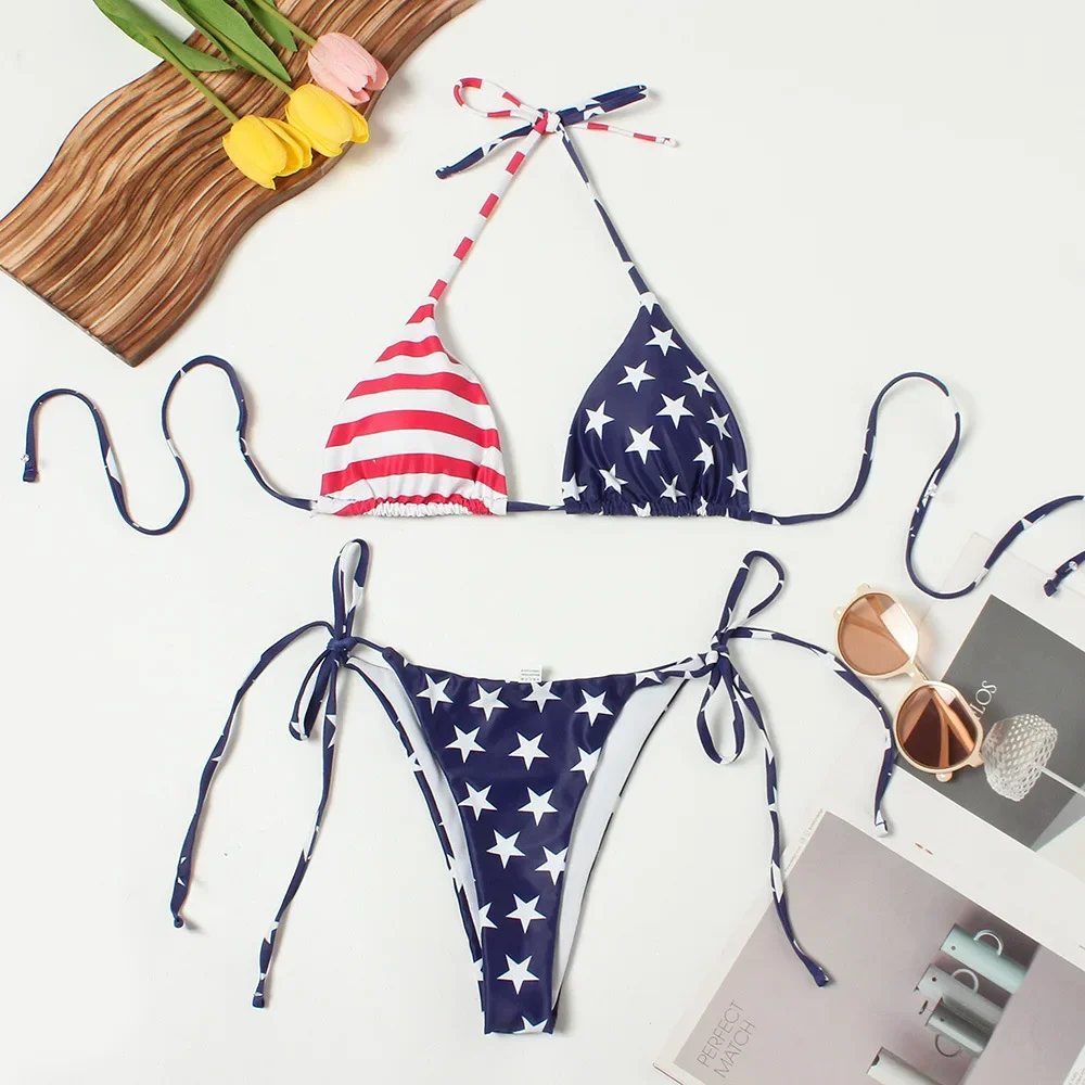2025 Women USA American Flag Print Bra Sexy Bikini 2 pieces Underwear Lingerie Swimsuit Low Waist Bikinis Sets Beach Swimwear - Image 9