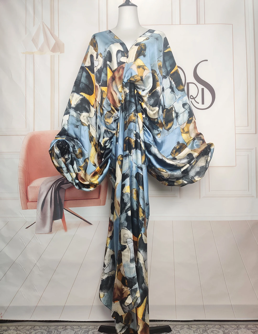 African Dresses For Women Bohomian Summer Beach Party V-Neck Dress Europe Fashion Silk Printed Batwing Sleeve Boubou - Image 7