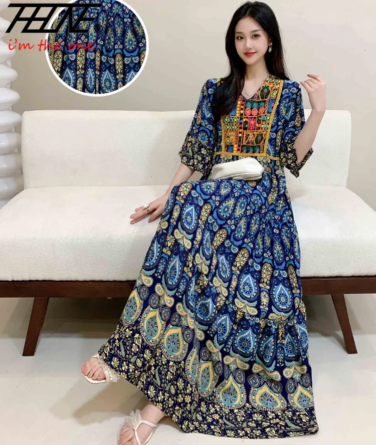 Indian Dress for Women Summer Embroidery Chic Elegant Party Dresses Clothes Vintage Long Maxi Prom Bohemian Beach Robe Vestidos - Image 6