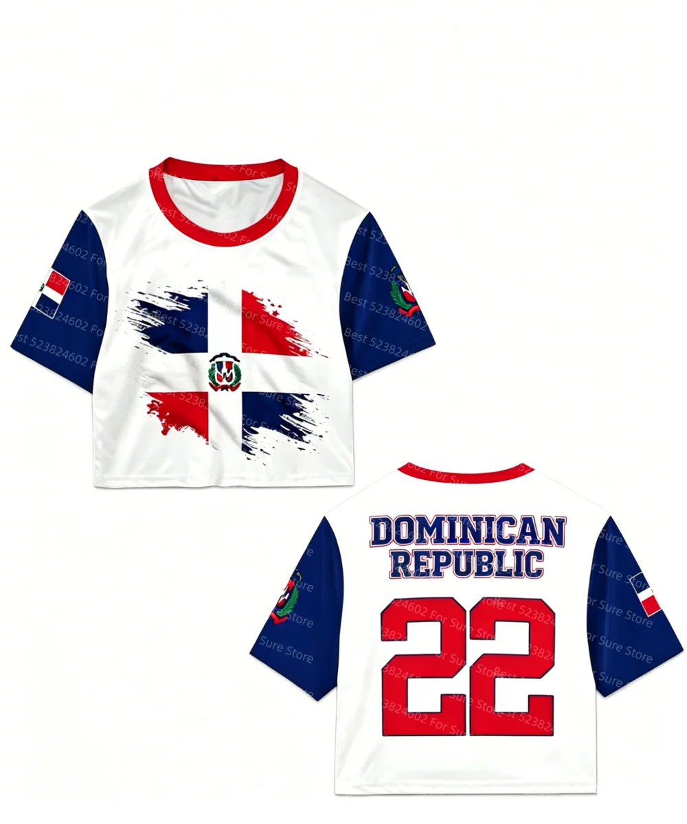 Women Dominican Republic Flag Print Crop T-shirt Casual Slim Short Sleeve Summer Streetwear Patriotic Women Y2K Aesthetic Tops - Image 6