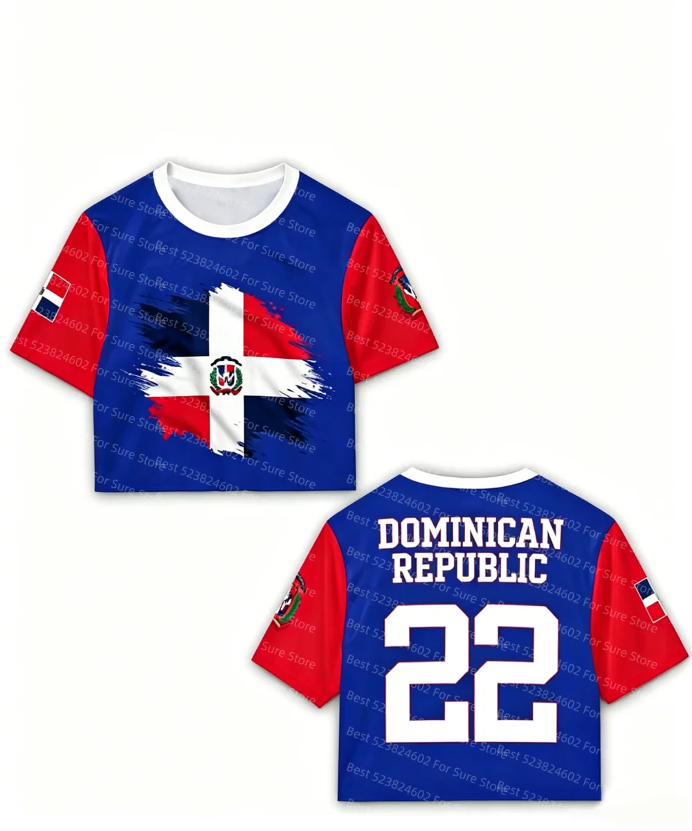 Women Dominican Republic Flag Print Crop T-shirt Casual Slim Short Sleeve Summer Streetwear Patriotic Women Y2K Aesthetic Tops - Image 4